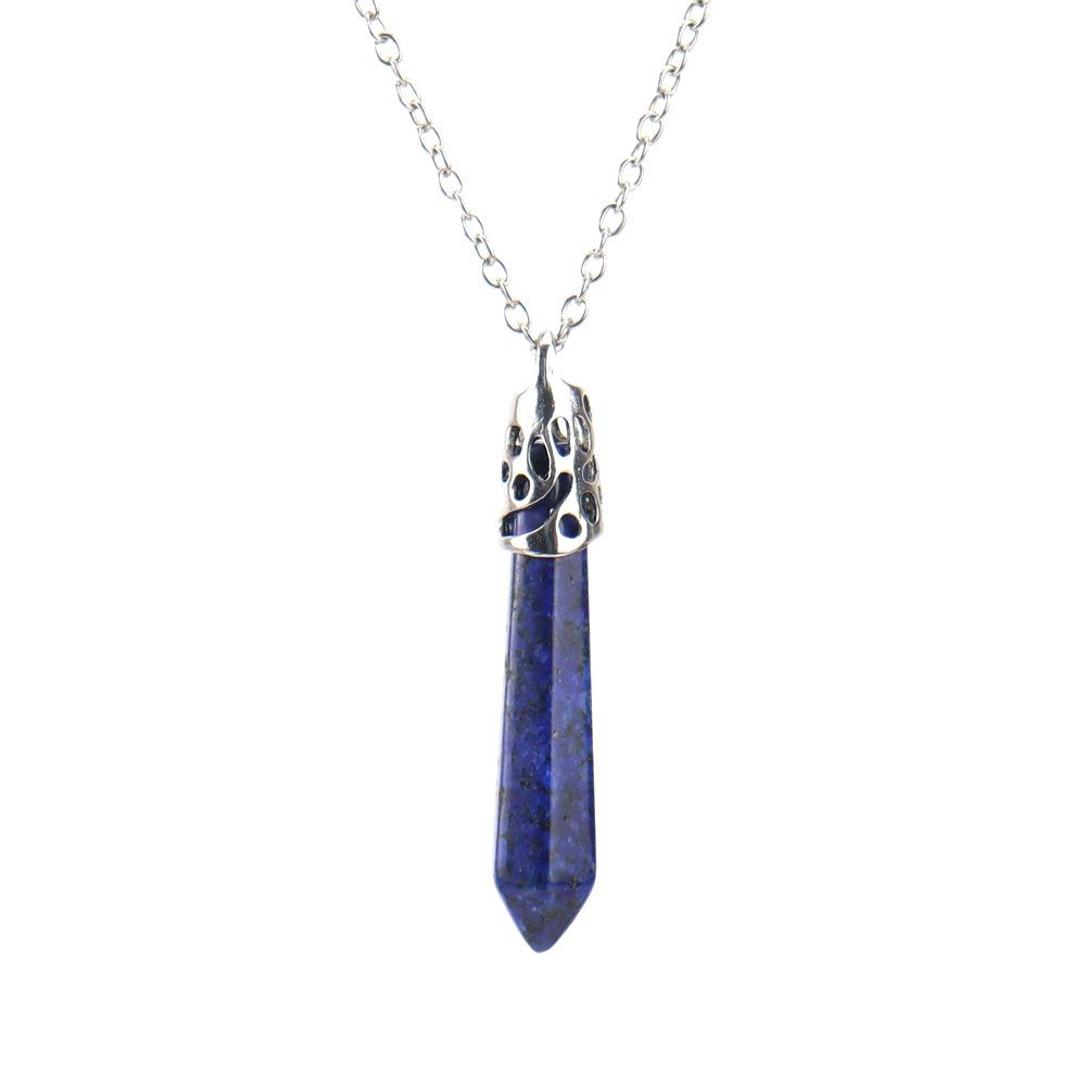 Collier pendentif colonne hexagonale pyramide hexagonale en agate de cristal de pierre naturelle N579