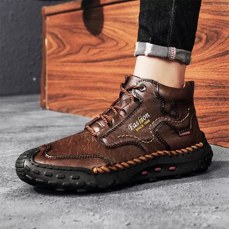 Rozmiar 48 Buty Męskie Luksusowe Ręcznie Robione Skórzane Buty na Platformie dla Mężczyzn Męskie Buty Outdoorowe Turystyczne Wysokiej Jakości Ciepłe Zamszowe Botki