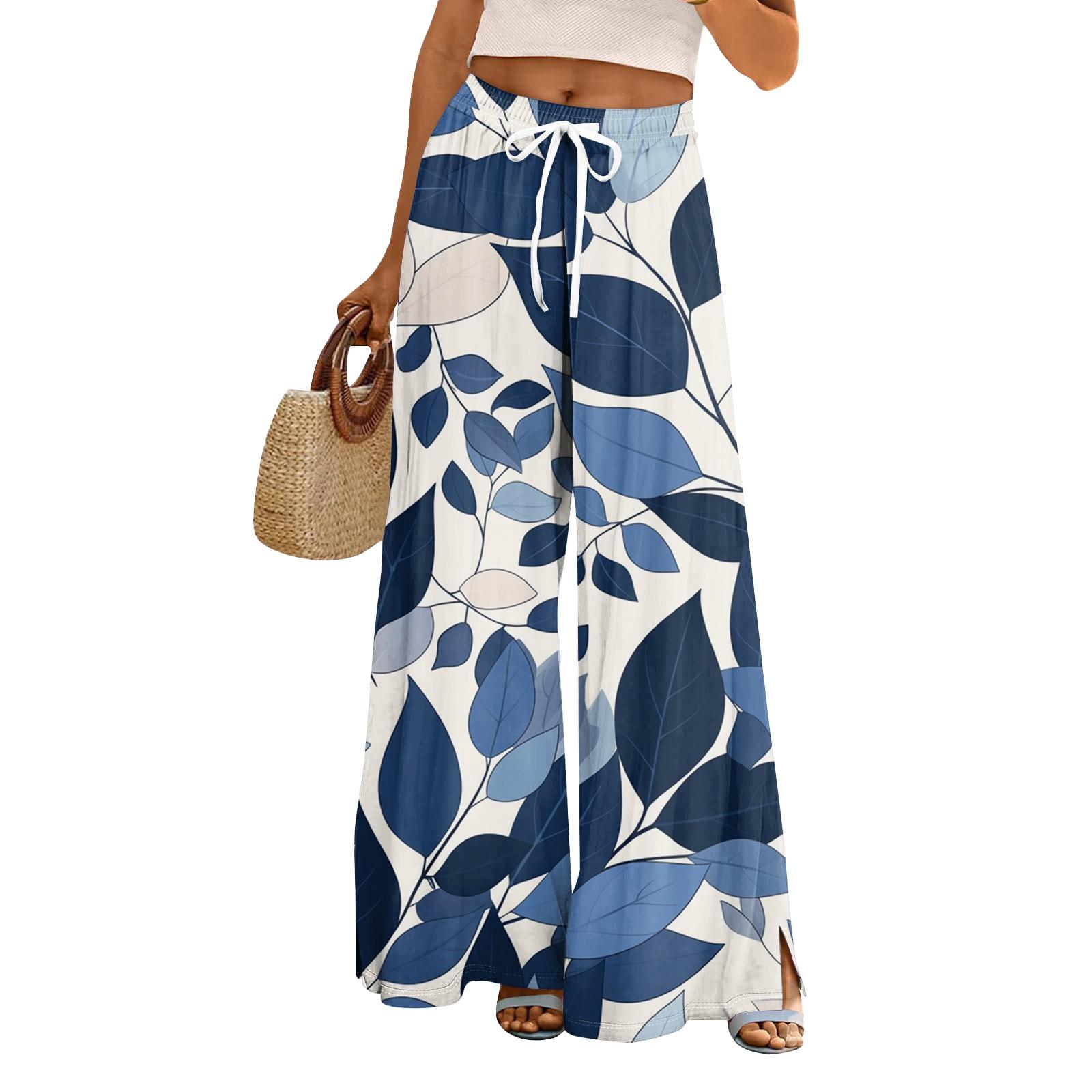 

Женские свободные повседневные брюки с цветочным принтом и широкими штанинами, с эластичной талией на кулиске и карманами XL