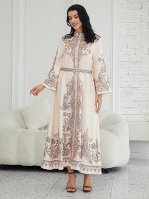 Retrotryckt Etnisk Lång Muslimsk Abaya Klänning från Mellanöstern