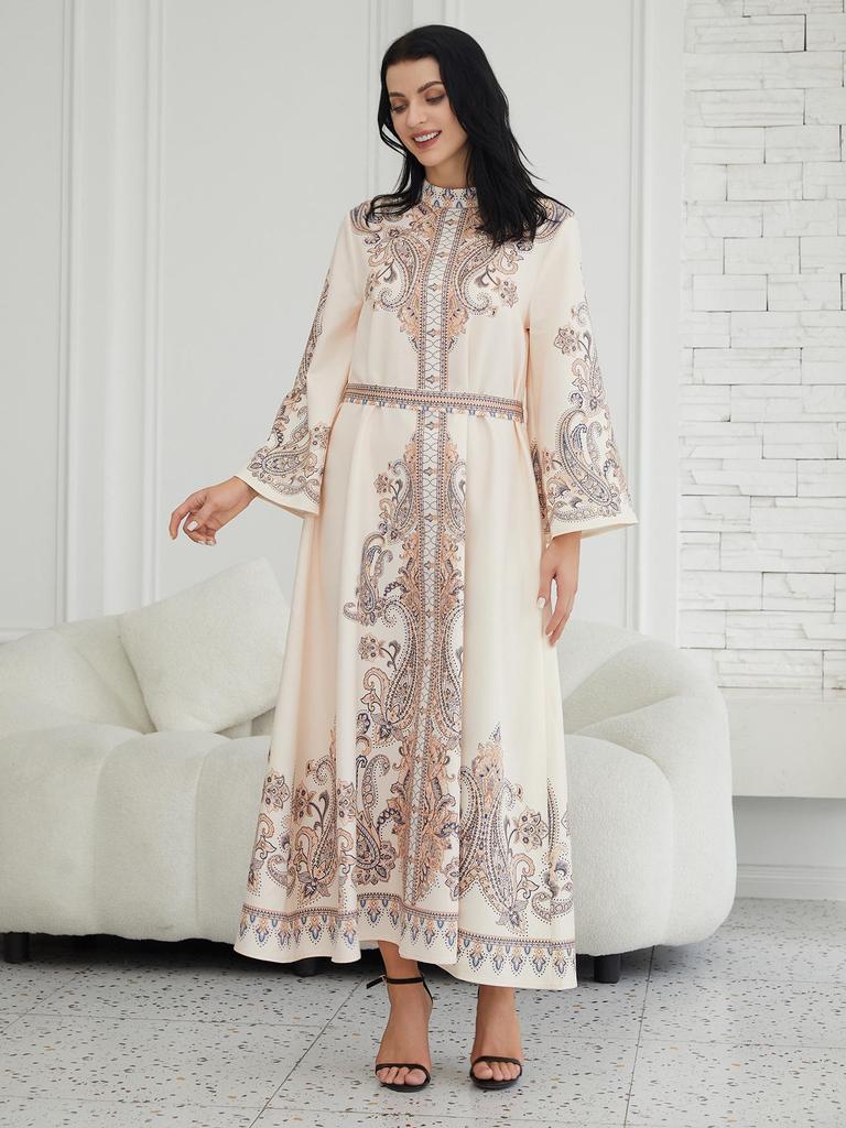 SW2101 Nahöstliches Stehkragen Retro Bedrucktes Muslimisches Abaya Kleid