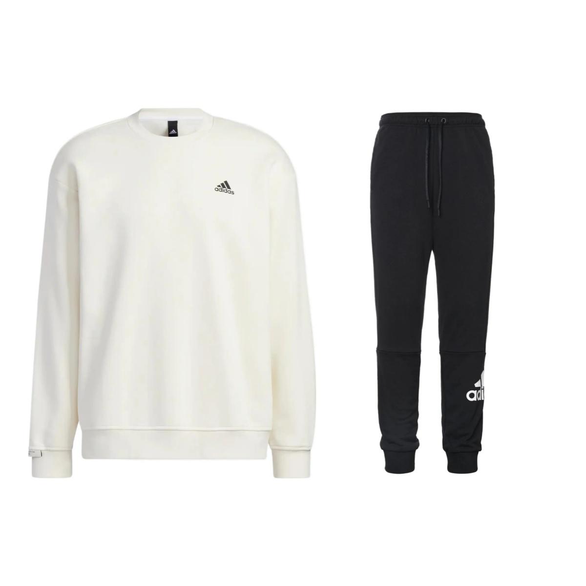 

Adidas Solid Color Logo Print Round Neck Pullover Long Sleeve Sweatshirt And Cuffed Knit Pants Casual Sports Set Men sweatshirt, pants IB2713+DQ1445 S