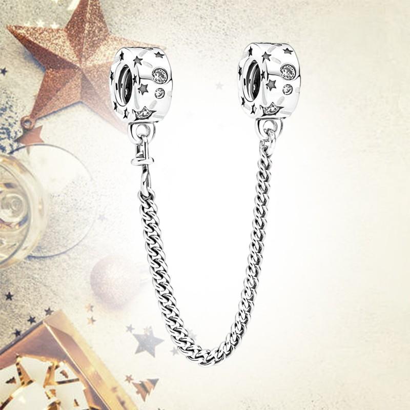 Sparkling Safety Chain Collection Charm Bead Charms Triple Clear Stone Safety Chain Safety Chain Clip Compatible With Authentic Bracelets Do It Yourse
