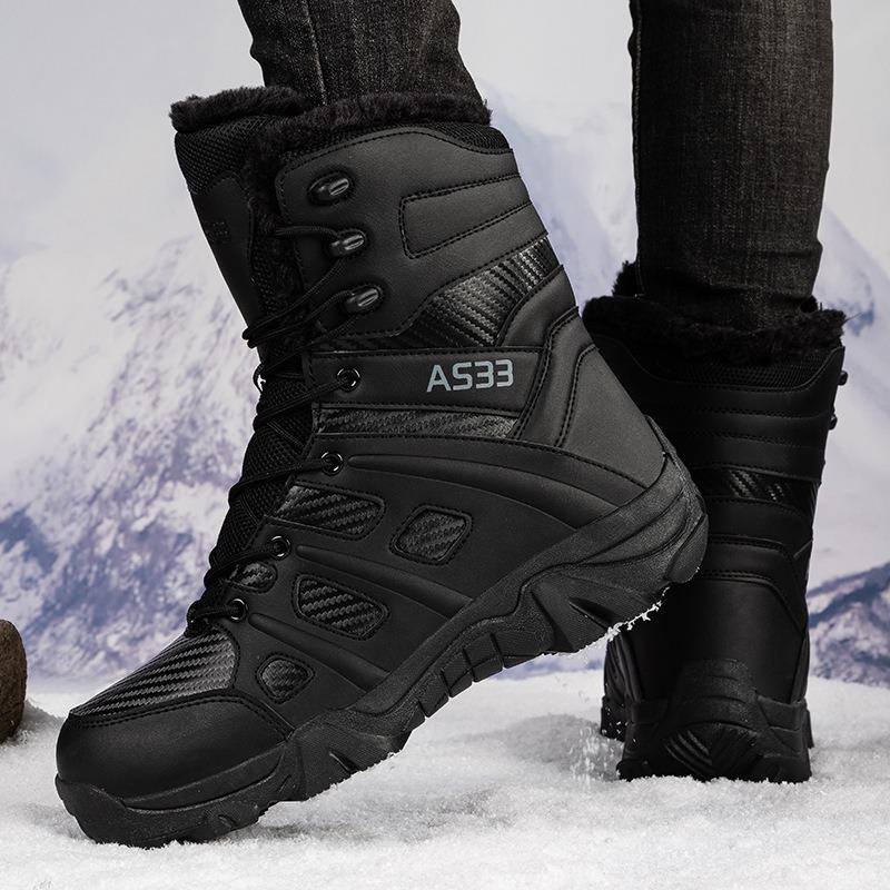Military Boots Men's Large Size Combat Boots Fleece Thermal Tactical Boots Men's Winter Wild High-top Outdoor Hiking Shoes Cotton Shoes
