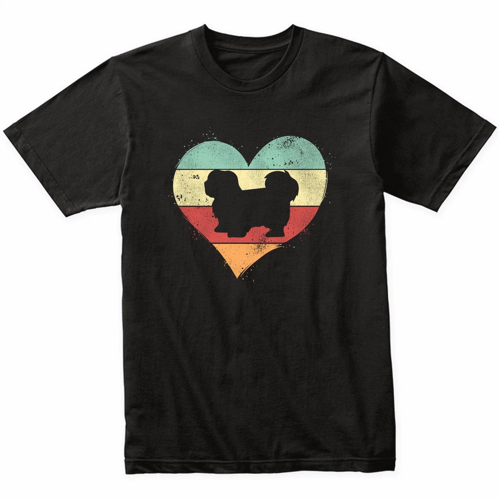 Retro Heart Lhasa Apso Dog Breed Silhouette Dog Owner Love T-Shirt L