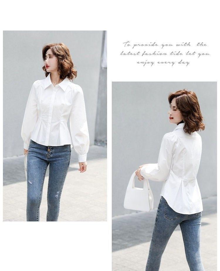 White Puff Sleeve Long Sleeve French-Inspired Blouse - Irregular Autumn Korean Style