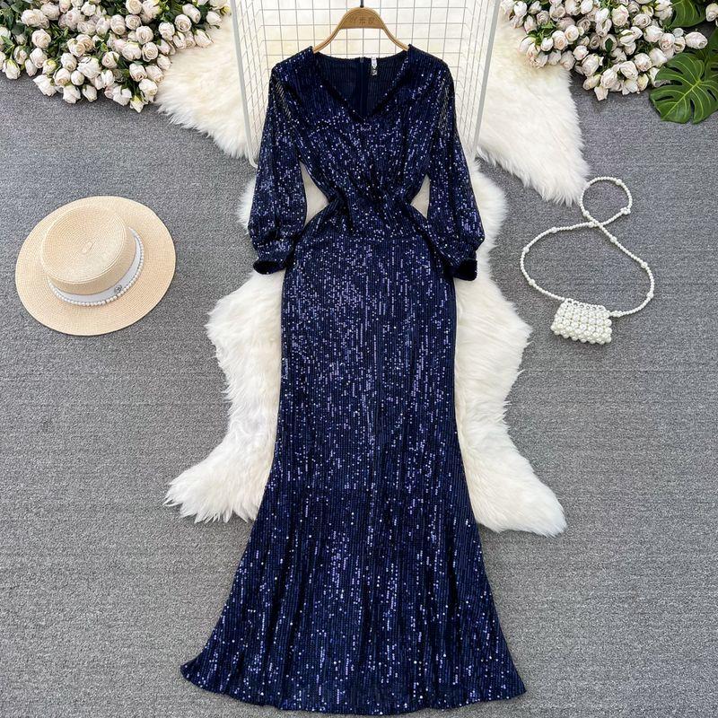 

Host Banquet Lantern Long Sleeve Dress Evening Dress Dark Blue M