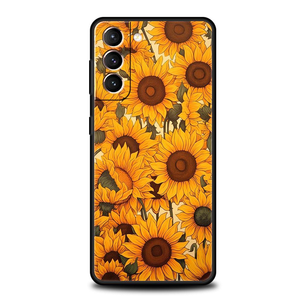 Phone Case Cover for Samsung Galaxy S25 Edge S24 S23 S22 S20 S21 FE Ultra S10 S10E Plus 5G Soft TPU Capas Sunflower Pattern Bags