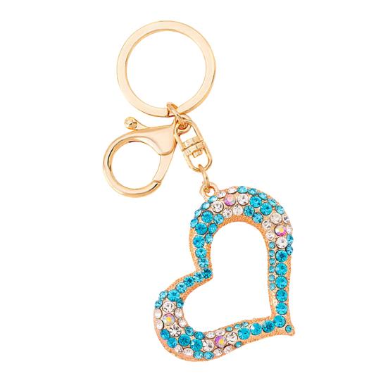Keychain Pendant 3D Cartoon Heart Design Colorful Rhinestones Inlaid Key Chain with Lobster Clasp Key Ring Bags Accessories