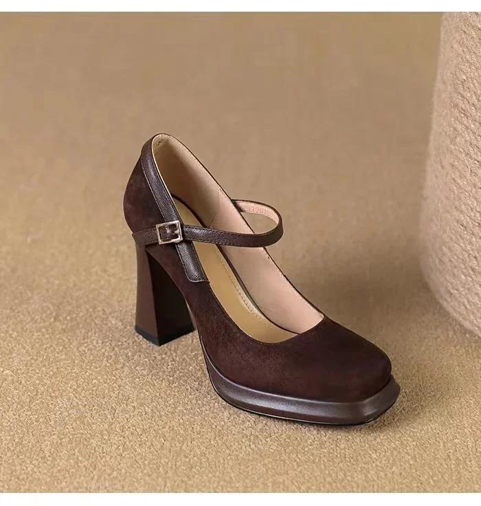 2025 Platform Heels Women's Shoes with Spikes Mary Jane Sandals Ladies Branded Pumps Latest Pointed Retro Casual Crystal Lolita