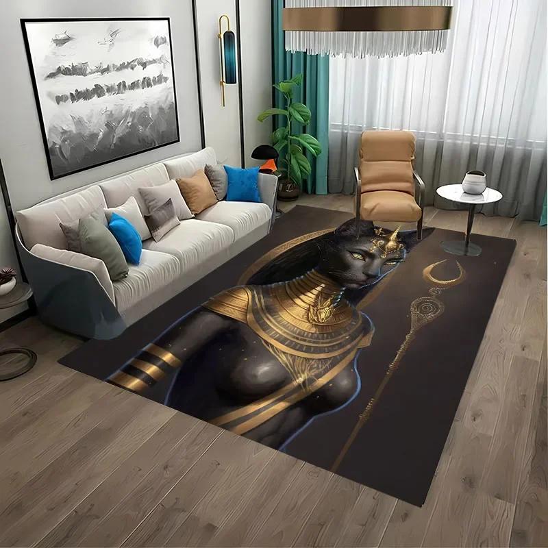 Vtipný Starověký Egypt Egyptský Bůh Egyptská Kočka Anubis Koberec do Obývacího Pokojíku Ložnice Pohovky Rohožka na Dveře Podlahový Koberec, Dětská Protiskluzová Podložka