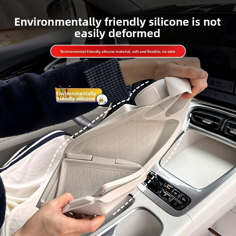 For Geely EX2 2025 2026 Center Console Lower Storage Box Silicone Non Slip Mat Car Interior Organizer Tray