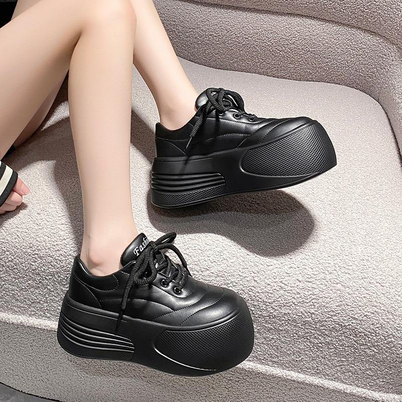 Fashion 7CM High Platform Women Flats Summer Spring Autumn Fashion Round Toe Leather Casual Loafers Female Outdoor Daily Slip-on Shoes
