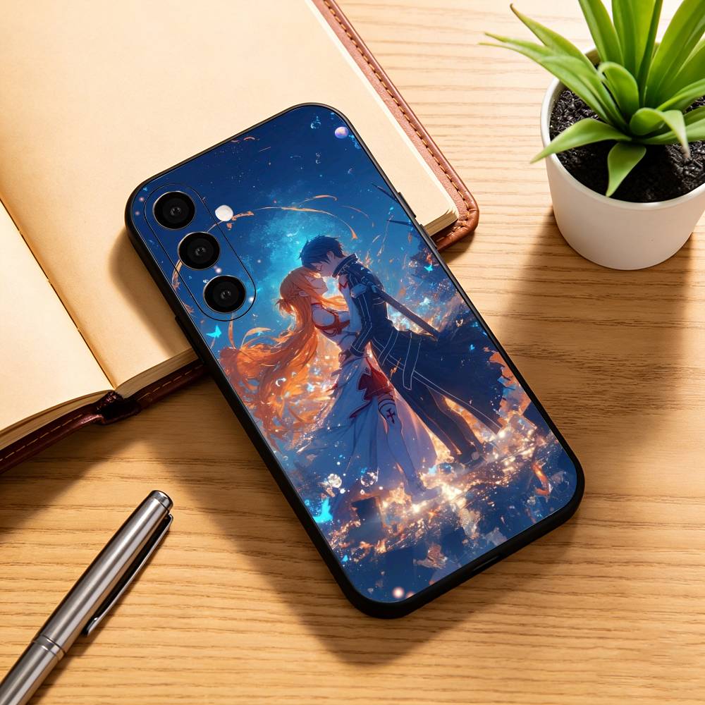 Kirito & Asuna Anime Phone Case For Samsung Galaxy A73,A72,A71,A70,A53,A52,A51,Others Soft Black Cover