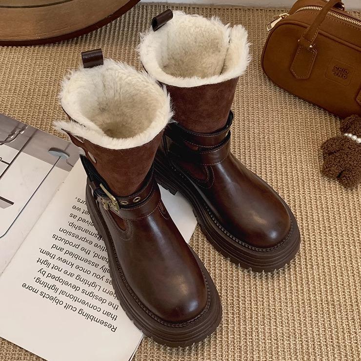 

Модные темпераментные ретро зимние ботинки на толстой подошве, женские 2025 новые зимние бархатные хлопковые ботинки, теплые хлопковые ботинки 40 коричневый