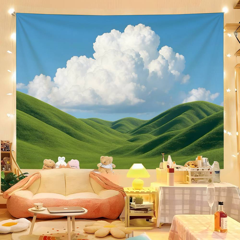 

Pastoral Landscape Gradient Clouds Grass Colorful Hippie Psychedelic Bar Living Room Study Bedroom Dorm Decor Aesthetic 74x94cm(29x37in)