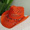 2026straw New cowboy hat women'shollow woven cowboy straw hat retro elegant western cowboy wide brim hat