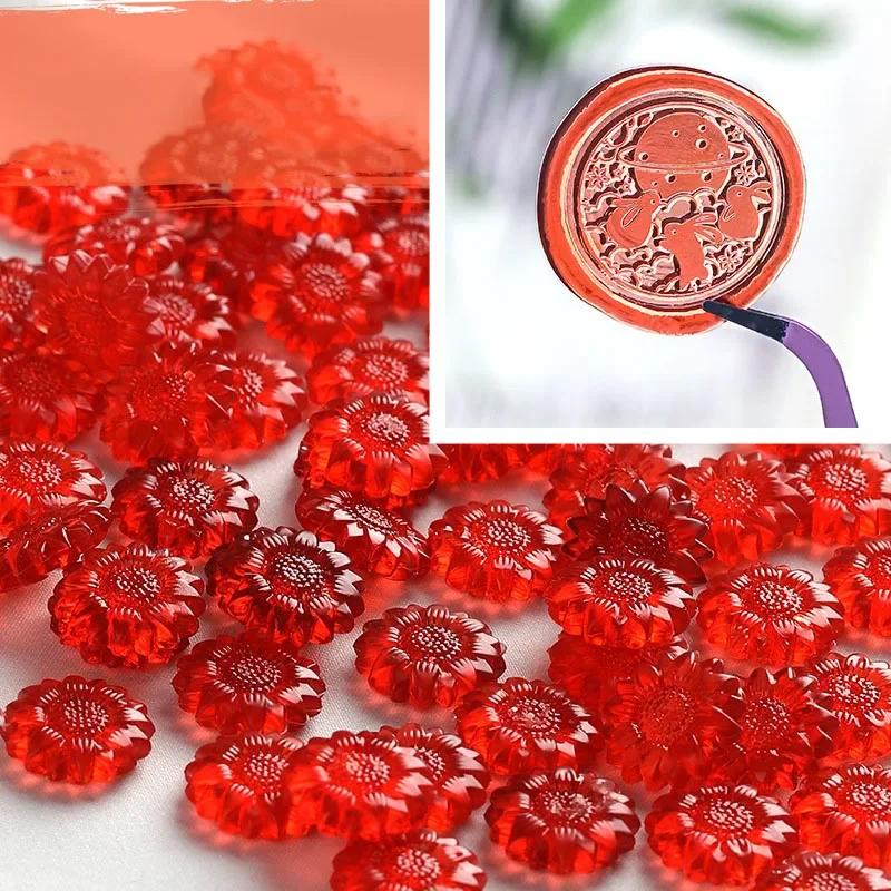 

100 шт. Прозорі намистини сургучу з соняшником, Сургучна печатка, Сургучний штамп для конверта, Весілля, Блакитний лак для печаток HCL007 червоний