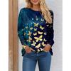 Autumn Women's T-shirt 3D Floral Butterfly Print Fashion Long Sleeve Round Neck Regular Tops Holiday Weekend Spring and Autumn Clothing