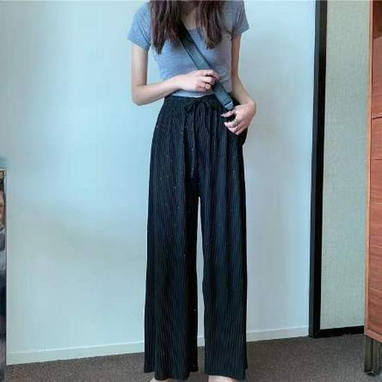 Women's Summer High-Waisted Chiffon Glitter Wide-Leg Pleated Ice Silk Pants