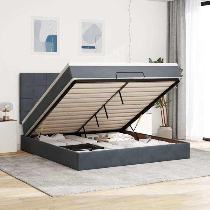 VidaXL Cadre de lit ottoman avec matelas gris foncé 180x200cm velours, cadre de lit, cadre de lit rembourré, cadre de lit 3313488