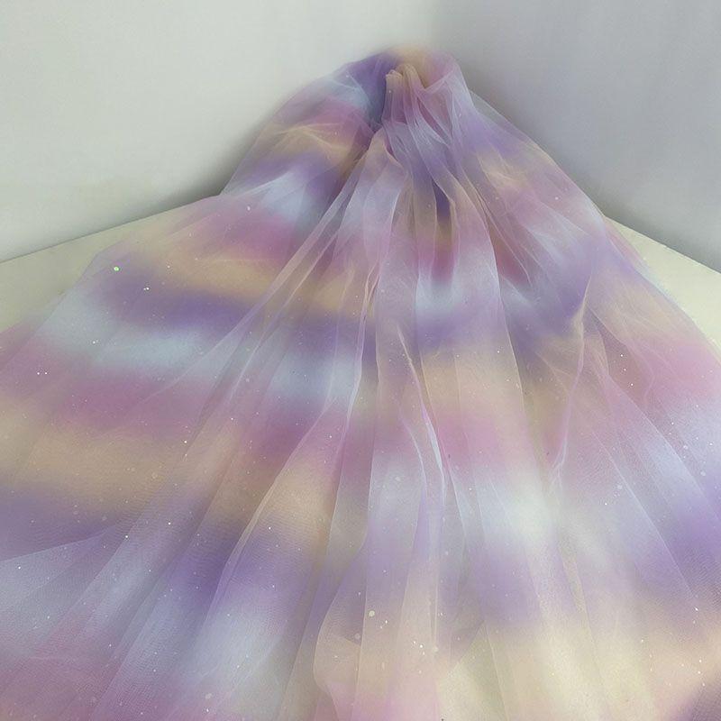 Gradient Rainbow Tulle Fabric Star Sequin By The Meter for Dress Hanfu Wedding Package DIY Sewing Cloth Soft Thin Draping Blue