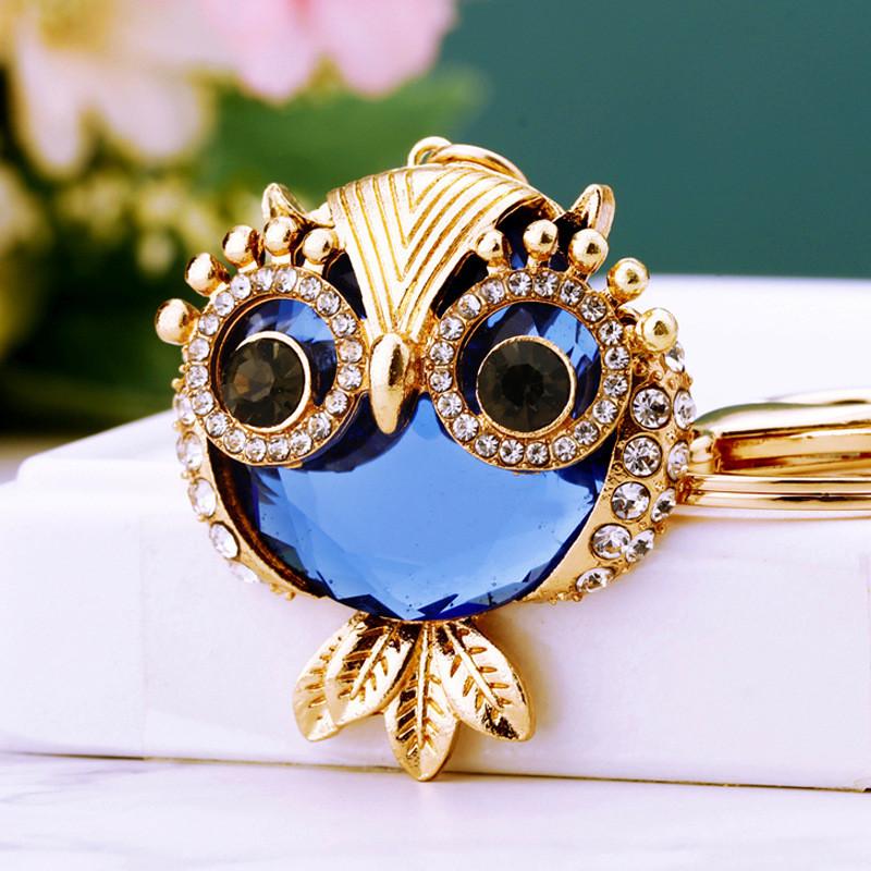 

Charming Gemstone Owl Key Holder Elegant Metal Keychain For Ladies Beautiful Gift Idea Blue Owl