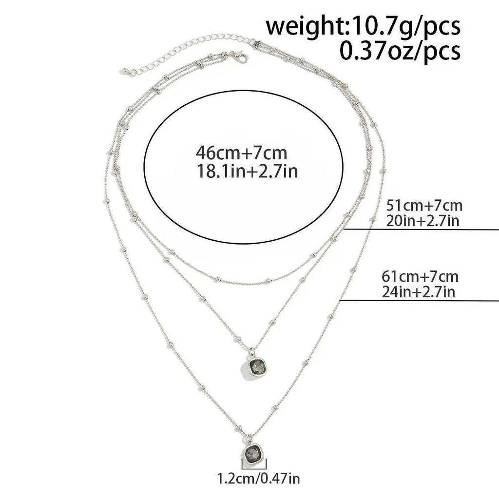 SHIXIN Retro Rhinestone Square Long Pendant Necklace for Women Minimalist Multi-layer Clavicle Chain Sweater Chain Jewelry Gifts