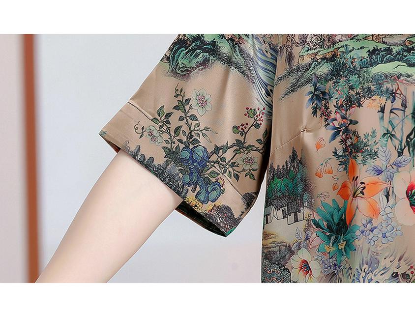 7XL Plus Size Summer Xiangyunsha Set for Middle-Aged & Elderly: Loose Mid-Sleeve T-Shirt Two-Piece for Tummy-Hiding Comfort.