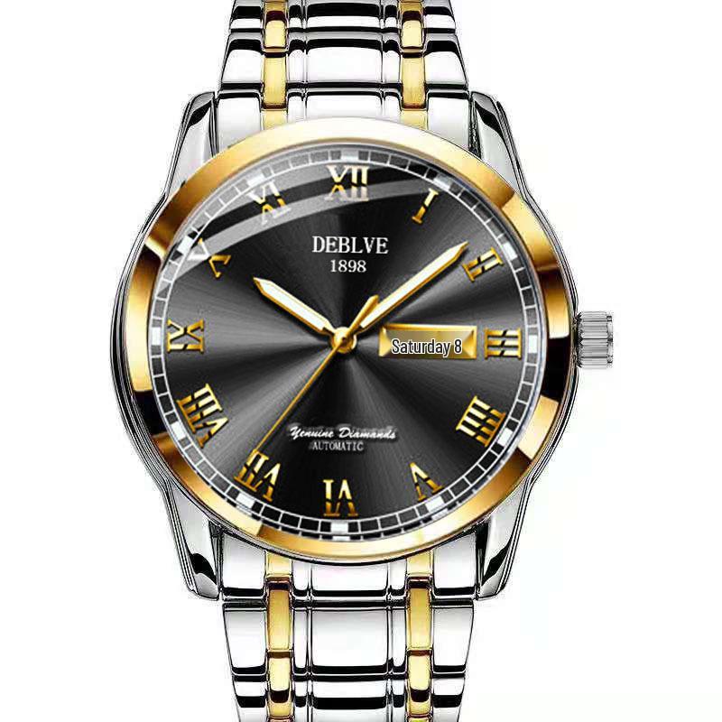 Stylish Men's Dual Calendar Quartz Watch with Luminous Waterproof Steel Band