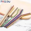 FAIS DU 304 Stainless Steel Straws Reusable Straight Bent Metal Drinking Straw With Cleaner Brush Set Party Bar Accessory