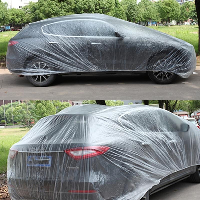 Upgraded Elastic Band Clear Plastic Disposable Universal Car Covers Rain Dust Garage Cover Waterproof Temporary Durable