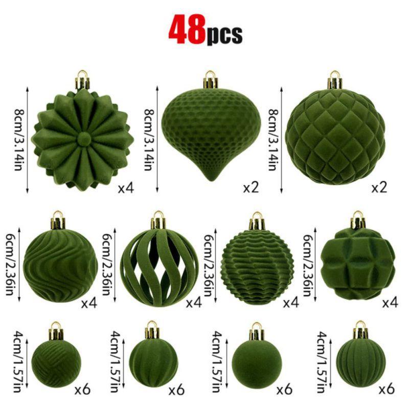 48pcs Flocking Christmas Balls 4/6/8cm Decoratve Plastic Balls