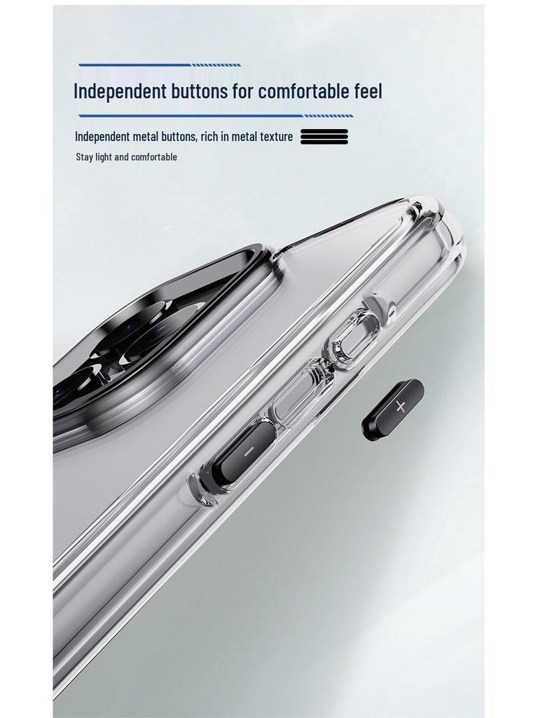 Transparent Magnetic Suction iPhone 16 Pro Max Case with Metal Airbag Protection
