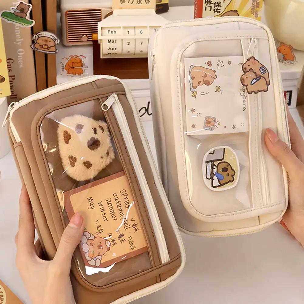 Transparentní pouzdro na tužky Kawaii Velkokapacitní vodotěsná krabička na pera pro dívky Kosmetická taštička Psací potřeby Kancelářské školní potřeby