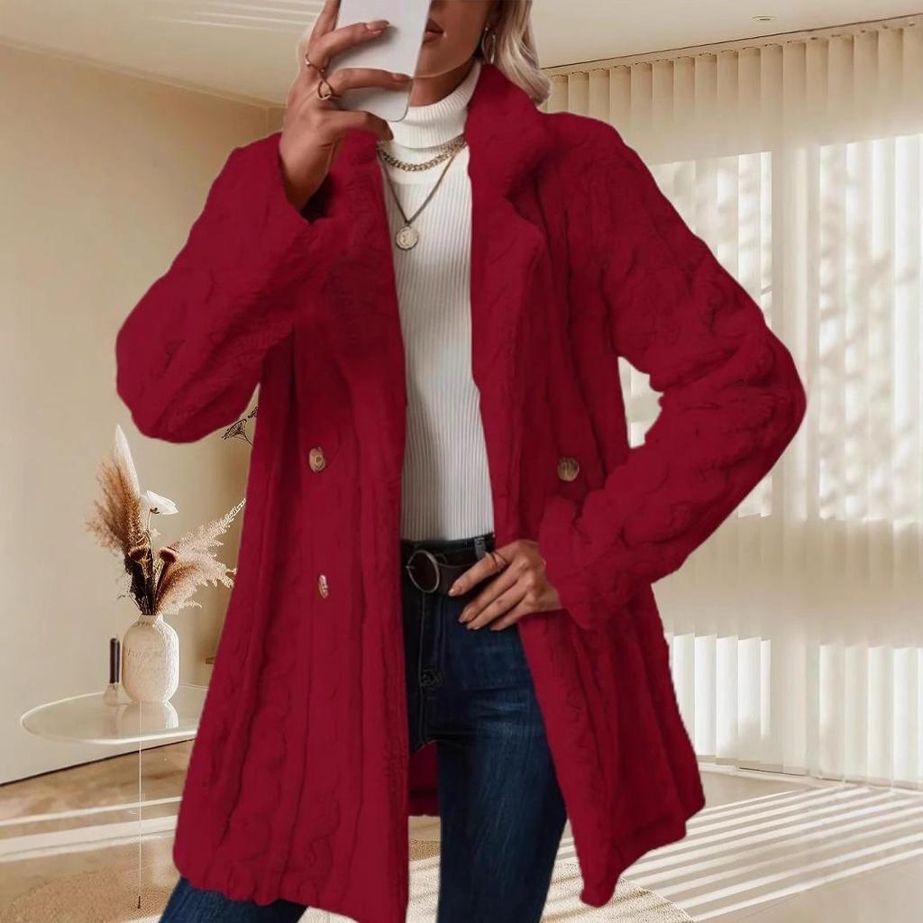 2025 Cozy Double-Breasted Suit Collar Women's Plush Coat - European & American Style