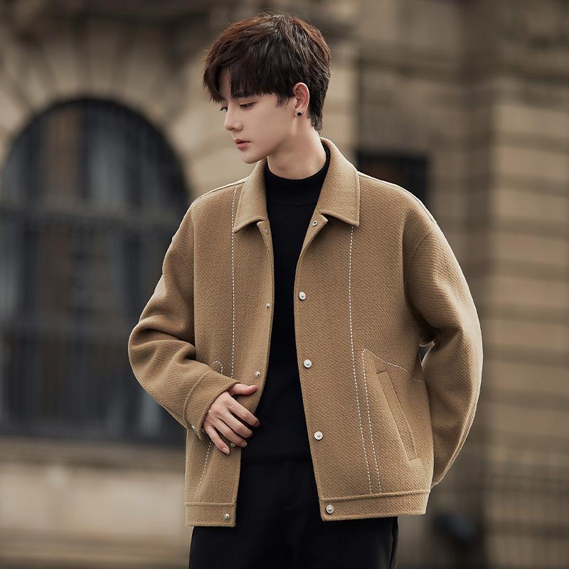 

Двустороннее шерстяное мужское пальто осенне-зимнее шерстяное пальто с отворотом воротника короткая плотная куртка высокого класса 3XL