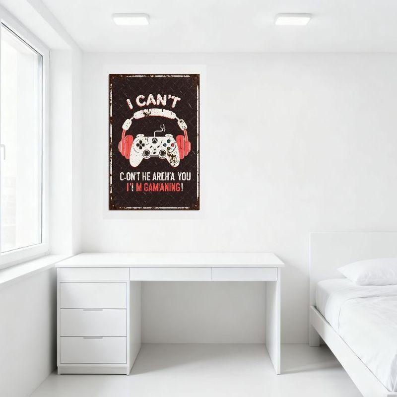 Vintage Gaming Metal Tin Sign I Can't C-ONT HE AREH'A YOU I'M GAMANING! Headphones Xbox Controller Rust Texture Home Decor for M
