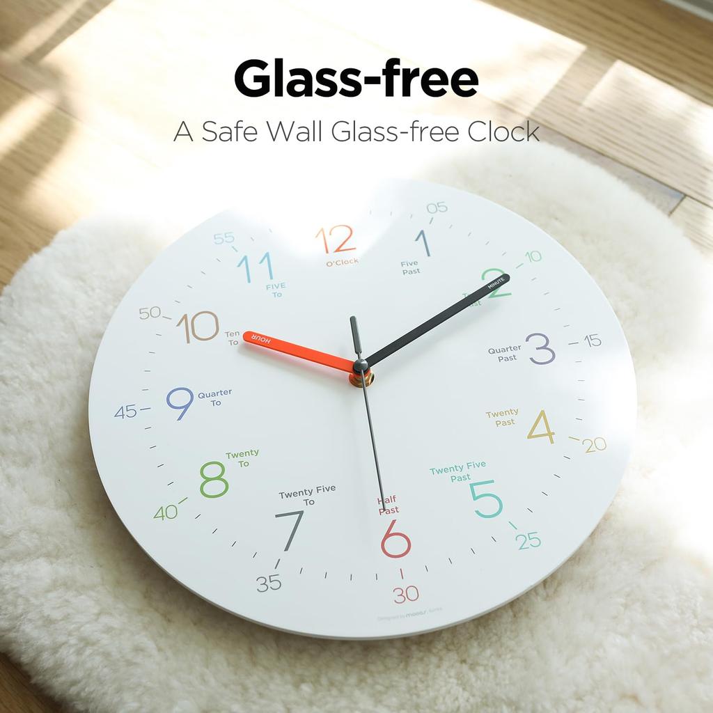 Mooas Easy To Read 30cm Wall Sweep Noiseless Wall Battery Operated Clock for Classroom Bedroom Clock, Movement, Clock,