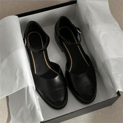Echtleder Damen Mary Jane Einzelne Schuhe Damen Sommer Ausgehöhlte Dickbesohlte Sandalen Niedrige Absätze Temperament Damenschuhe