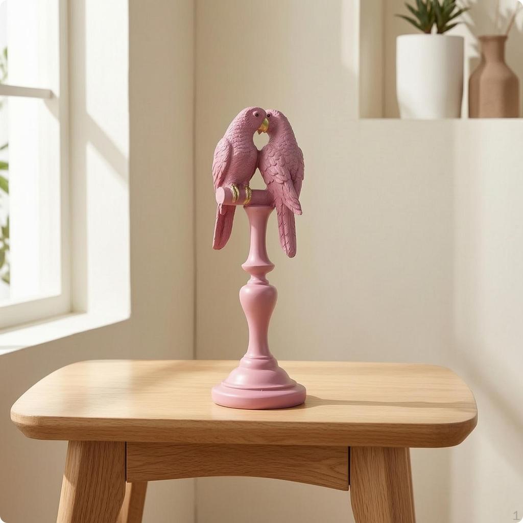 Parrot Sculpture with Pedestal Resin Figurine Tabletop Bird Statue for Art Lovers, Living