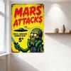 Vintage Mars Attacks Metal Tin Sign with Green Martian UFO 1950s Sci-Fi Retro Spooky Decor for Bar Home Cave