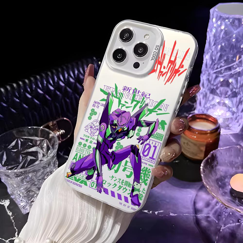 Anime E-Evangelion Eva-01 Handyhülle Für iPhone 16 15 14 13 12 11 Pro Max Weiß Matt Laser Metallic Aurora Funda