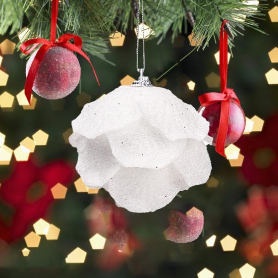 2/3Pcs White Christmas Ball Ornaments Glitter Flower Foam Ball Decoration Xmas Tree Hanging Pendant for Holiday Party Wedding Home Decor