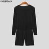 INCERUN Men Long Sleeve Mesh Patchwork One Piece Bodysuits Jumpsuits Short Playsuits