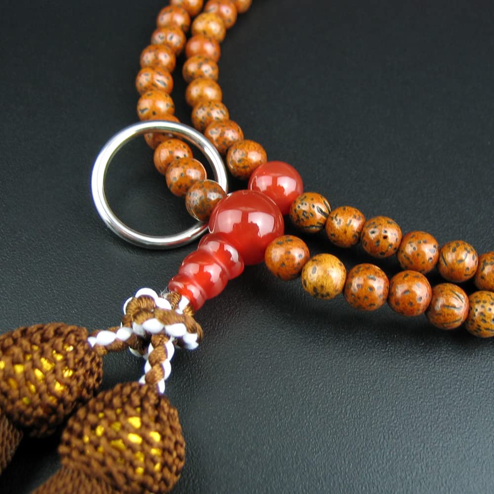 Myorenka Soto Zen Buddhist Prayer Beads for Women, Formal Prayer Beads, Antique Star and Moon Bodhi Tree Design with Agate, 8-inch Prayer Beads with