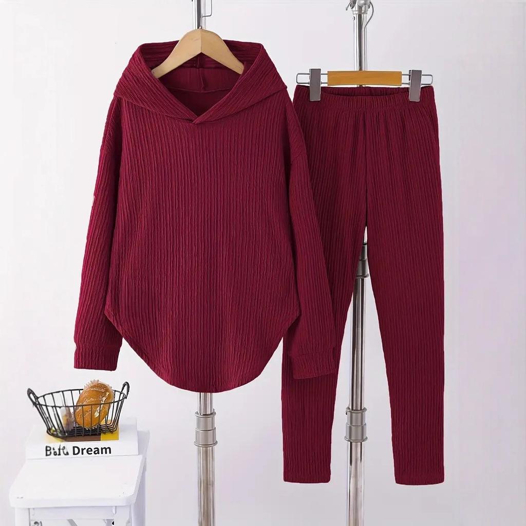 Casual Hooded Tops 2 Piece Sets for Women Fashion Solid High Waist Long Pants Set Female Holiday Women's Clothing Autumn Winter