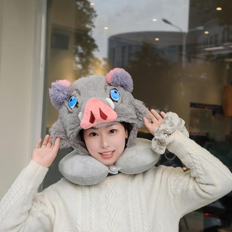 Cosplay Hashibira Inosuke Cosplay Hashibira Inosuke Hooded U-Shaped Neck Pillow - Cartoon Shawl Nap Blanket Office At Home Gift