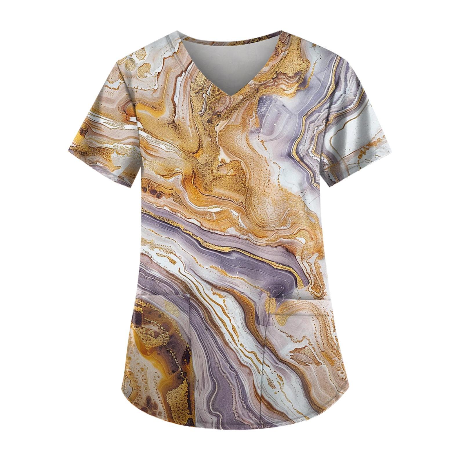 

Женская мода с v-образным вырезом, короткими рукавами и карманами, топы с принтом M жёлтый