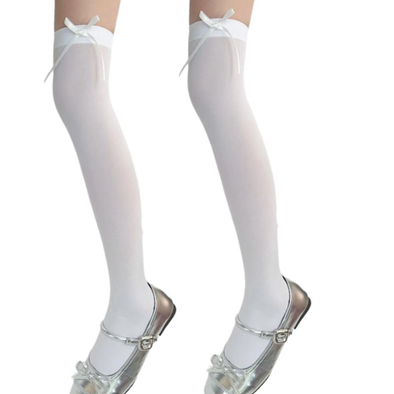 Ballett Elegante Samt Over-the-Calf Lange Socken für Damen Mädchen Süße Band Schleife Einfarbig Oberschenkelhohe Strümpfe